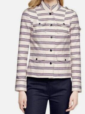 TORY BURCH Sgt. Peppers Military Cotton Stripped Jacket, Size 14